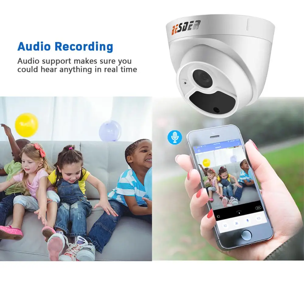 IP камера BESDER купольная H.265 1080P 3 Мп 5 48 В PoE ONVIF|ip camera audio|camera audiodome ip |