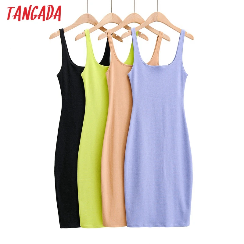 Tangada 2020 women candy color strethy midi dress strap sleeveless backless females dresses vestidos 4P4 Tangada 2020 women candy color strethy midi dress strap sleeveless backless females dresses vestidos 4P4