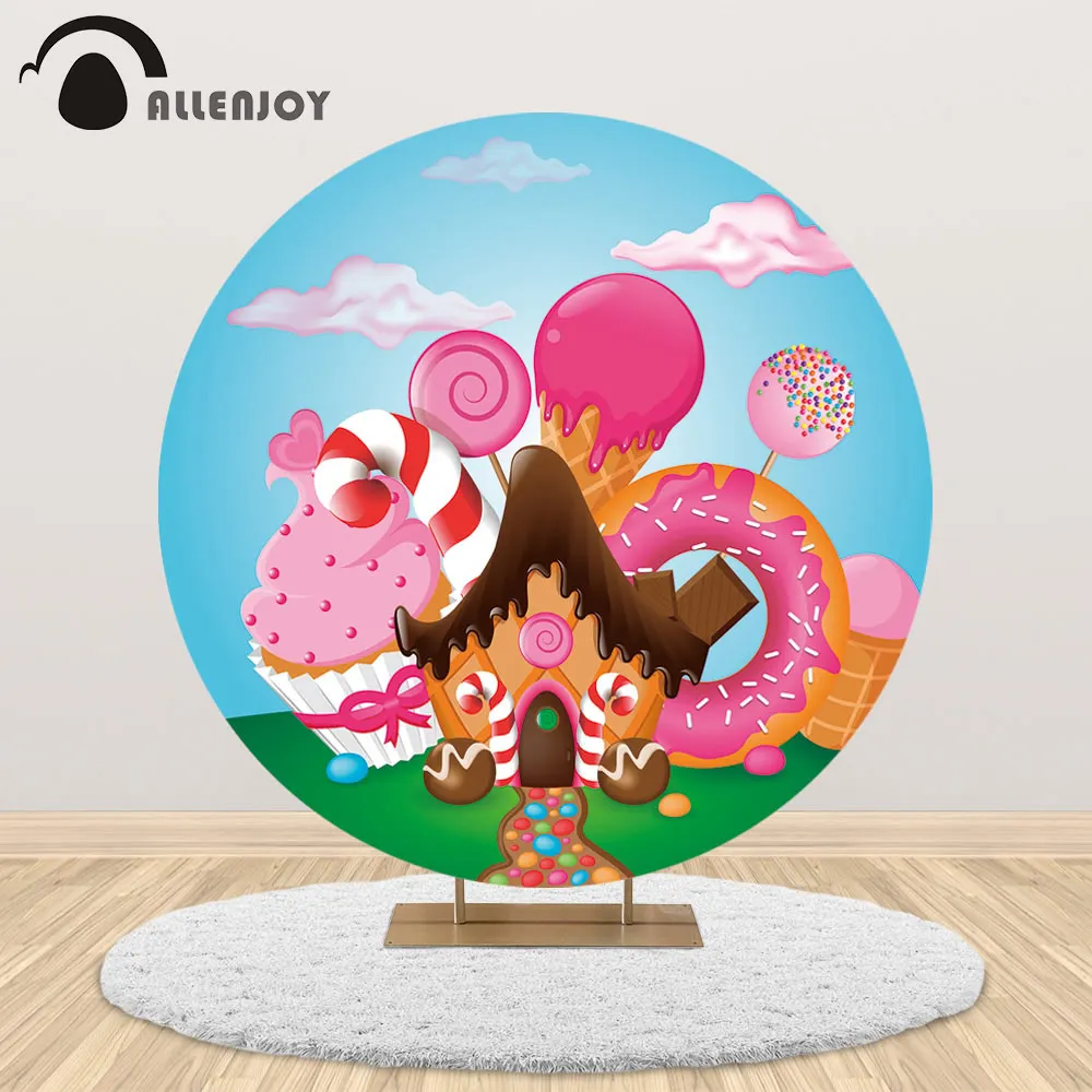 Allenjoy Candyland Баннер Дом мороженое пончики леденец круглая вечевечерние фон день