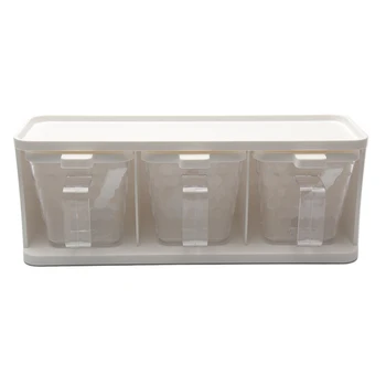 

3 Grids Container Desktop Transparent Condiment Jar With Handle Seasoning Box Spoon Spices Storage With Lid Kitchen Herb Cooking