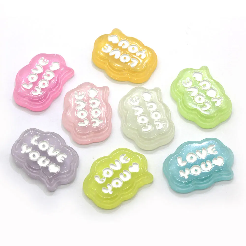 Resina Carino Kawaii Glow In Dark Miniature Cloud With Love You Letter Flat Back Cabochon Per Hair Bow Center Scrapbooki
