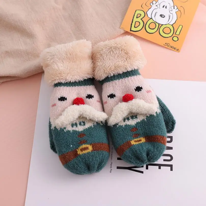 Helisopus New Winter Warm Gloves Christmas Santa Claus Gloves for Women Knitted Mittens Gloves Gift - Цвет: Green 1