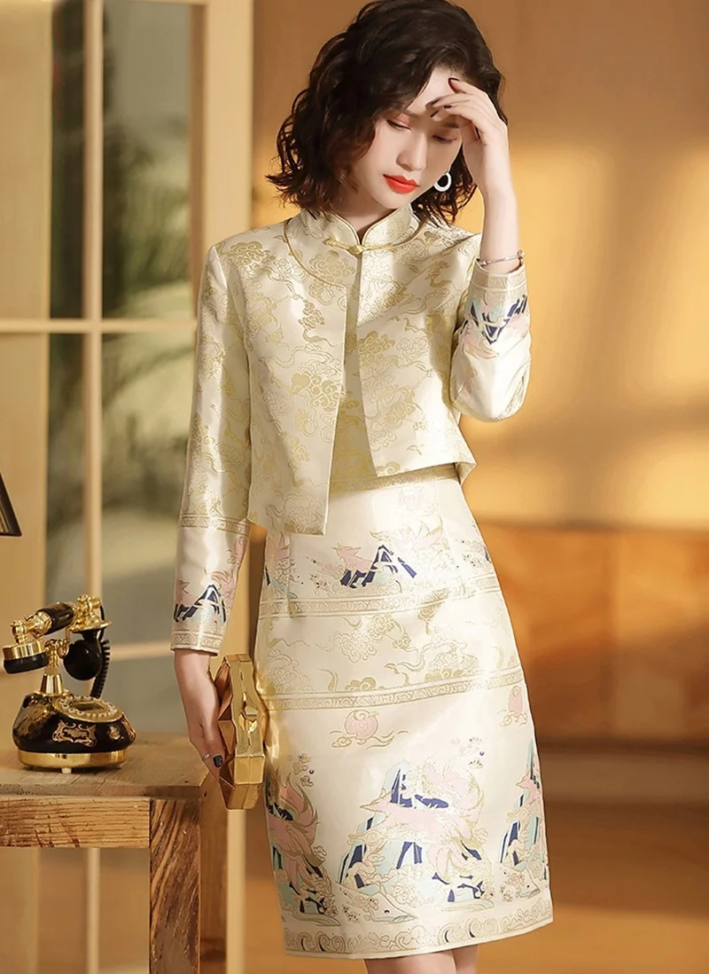 Современное китайское Ципао женское традиционное китайское платье Осень Зима с длинным рукавом элегантное китайское платье es TA2147