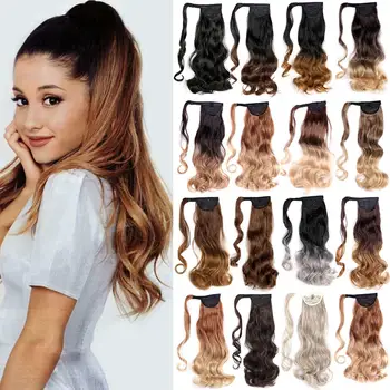 

Belle Show 22" Wavy Ponytail Fake Hair For Women Wrap Around Long Straight Clip In Ponytail Hair Extensions Blonde Pony Tail
