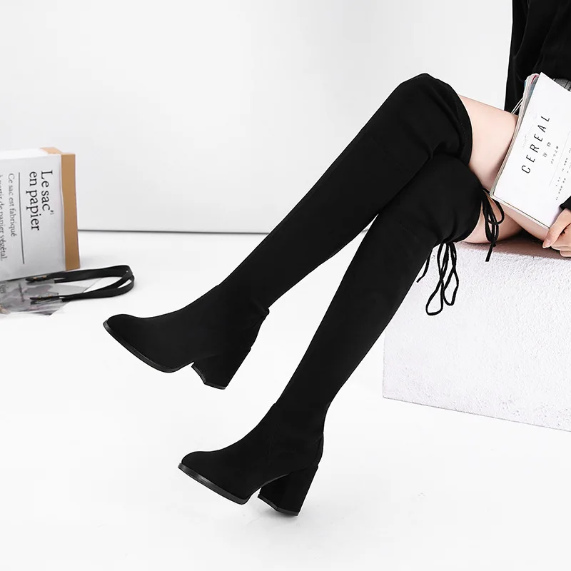 KATELVADI/размер 34-43, новая обувь женские ботинки черные ботфорты пикантные женские осенне-зимние ботфорты K-536
