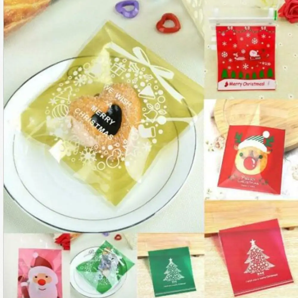 

Merry Christmas gift box 100pcs Santa candy box cookies fast carrying упаковка коробка plastic zakjes sachet plastique #2S06
