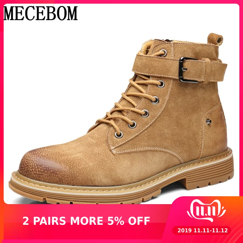 

Men Leather Boots Winter Warm Fur Ankle Boots Fashion Buckle Genuine Leather Tooling Motocycle Man Boot Botas hombre