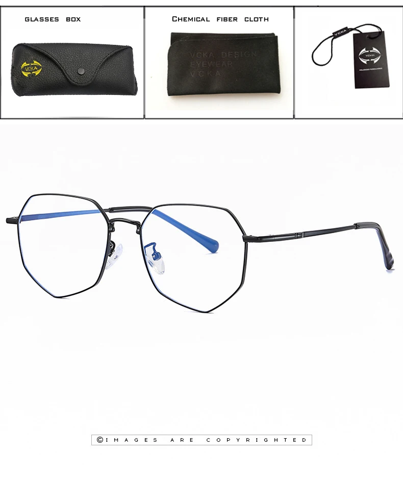 VCKA, компьютерный синий светильник, блокирующие очки, полигоновая Металлическая оправа, мужские радиационные игровые очки, женские очки, анти-защита - Цвет оправы: 8