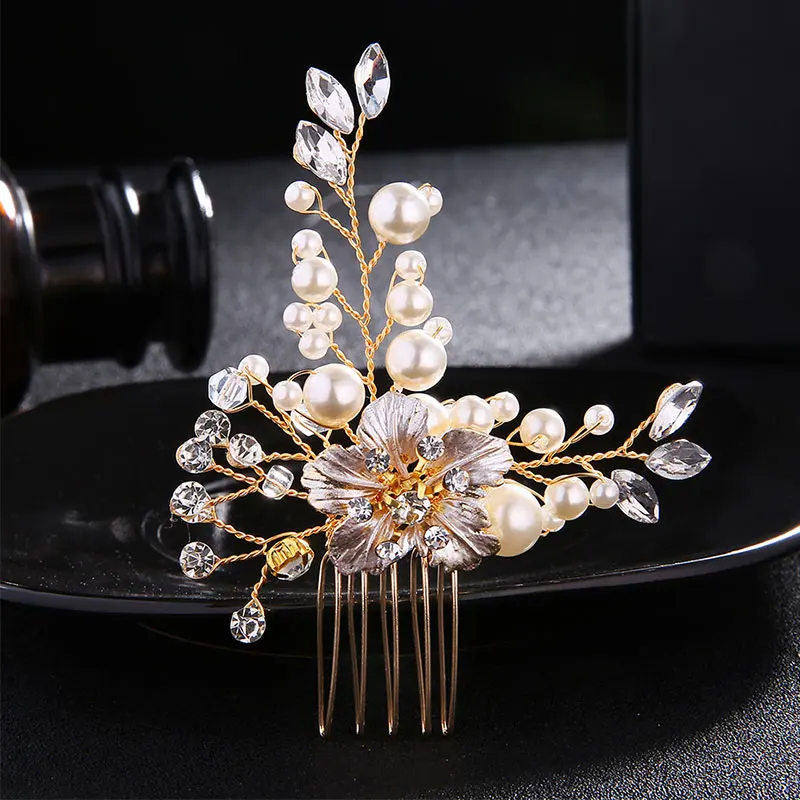 QYY Flower Hair Comb Crystal Handmade Bridal Headpiece Rhinestone Hair Accessories for Women Wedding Jewelry Bride Headwear Gift