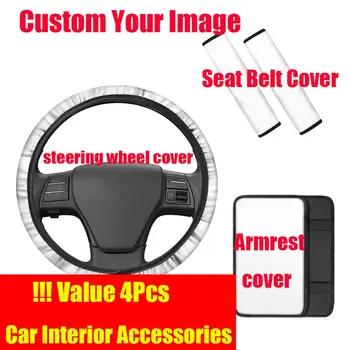 

INSTANTARTS Personalised Car Seat Belt Covers Steering Wheel Cover Armrest Cover Set Custom Car Interior Accessories Wholesale