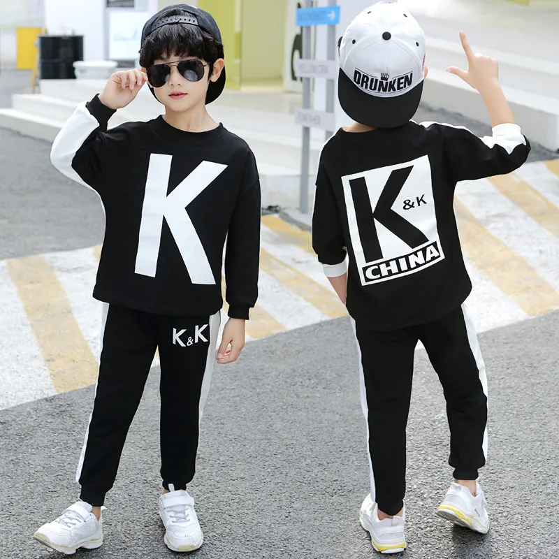 

BOY'S Suit Spring 2020 New Style CHILDREN'S Sports Suit Big Boy Hooded Casual Two-Piece Set