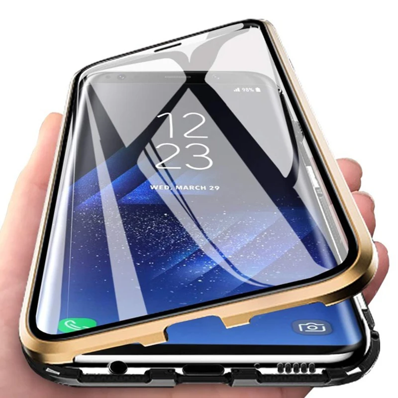 Магнитный чехол для Samsung Galaxy S8 S9 S10 S20 Plus A51 A71 двусторонний из закаленного стекла с