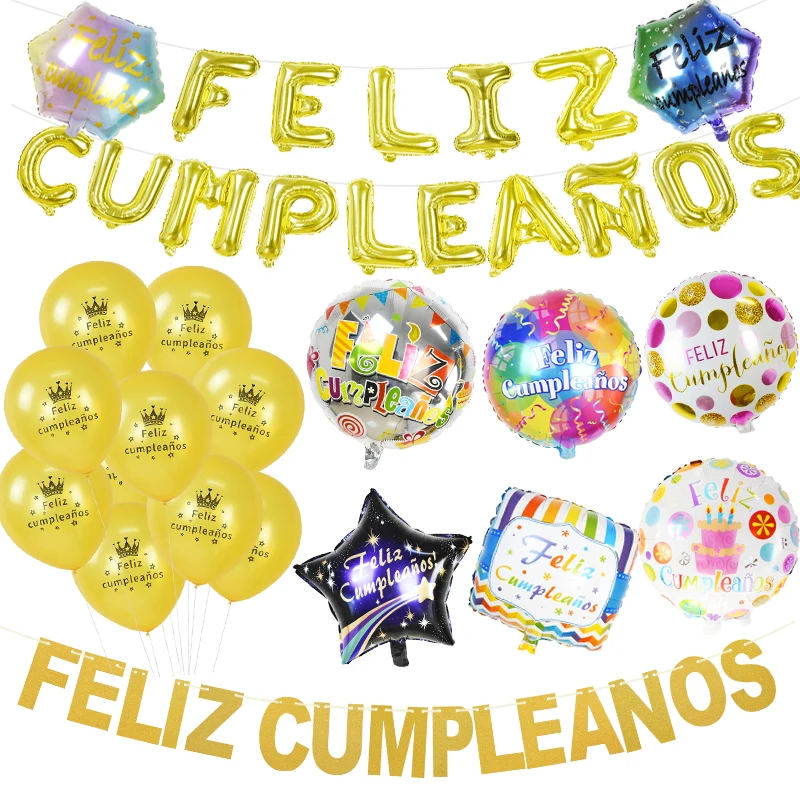 FELIZ CUMPLEANOS 16 дюймов воздушный шар с буквами красочная круглая фольга Испания днем