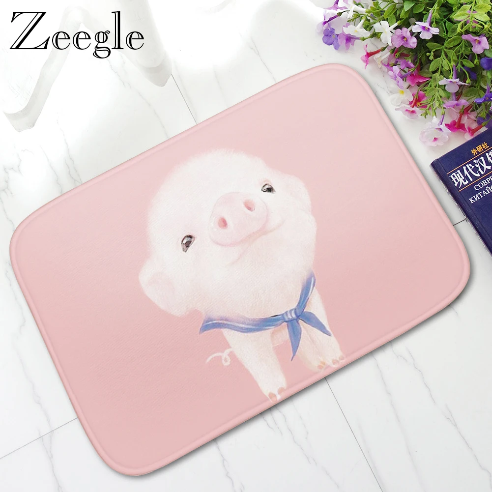 Zeegle Funny Animal Printed Door Mat Flannel Home Decoration Non-slip Floor Mat And Kitchen Carpet Soft Foot Rug