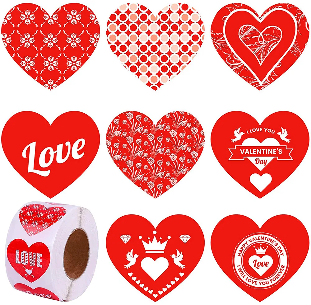 100 Red Heart Vinyl Stickers 15/30mm Valentine Wedding Card Scrapbook Seals 