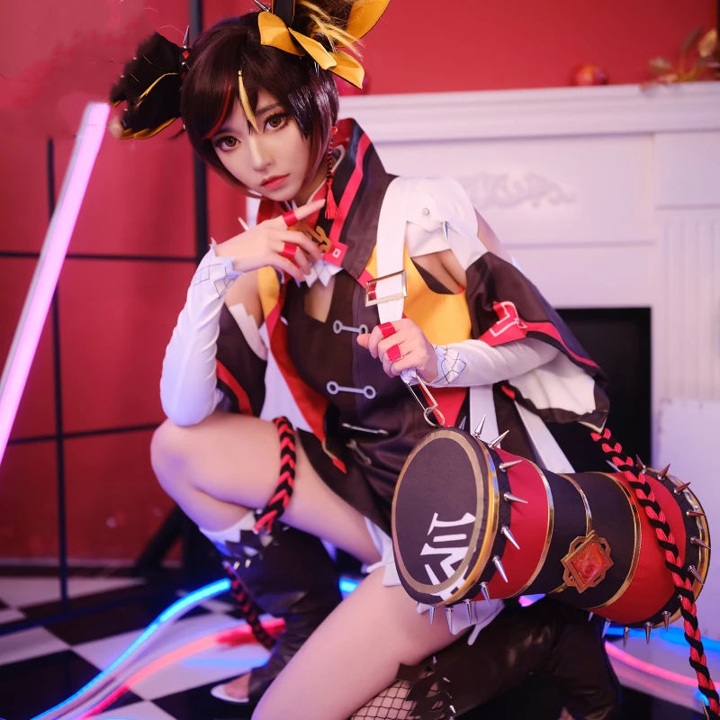 

Hot Game Genshin Impact Cosplay Costume Xinyan Costumes Genshin Impact Xin Yan Halloween Clothing Set With Drum Female