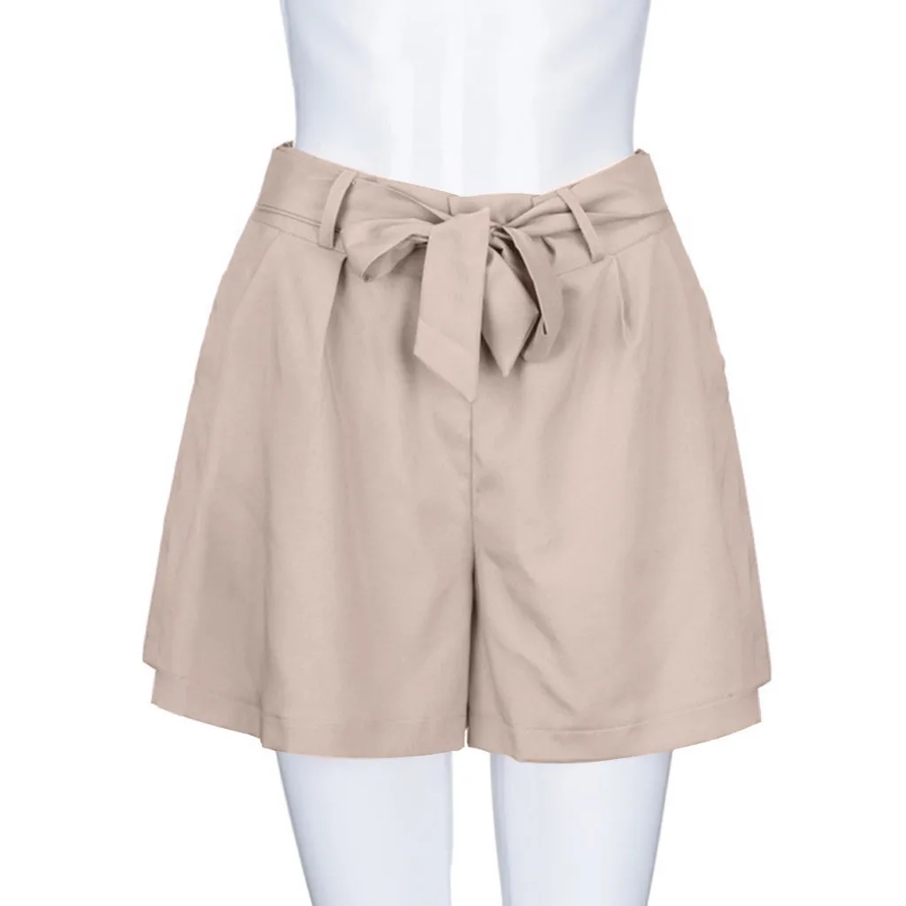 Женские шорты с высокой талией летние женские эластичным поясом и бантом
