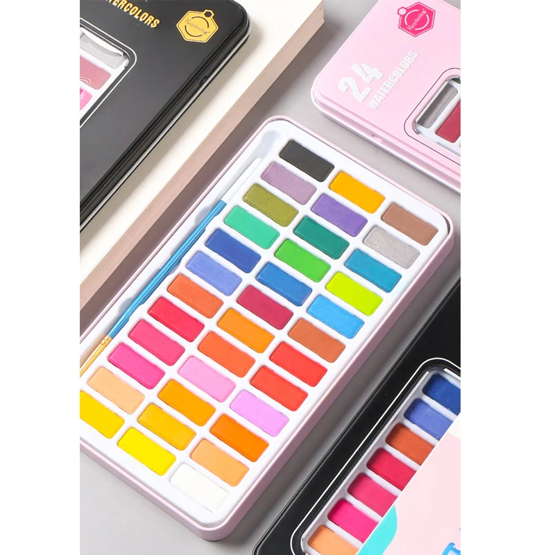 

Bgln solid watercolor 24/36 color beginner hand-painted watercolor portable brush set solid gouache iron box art supplies