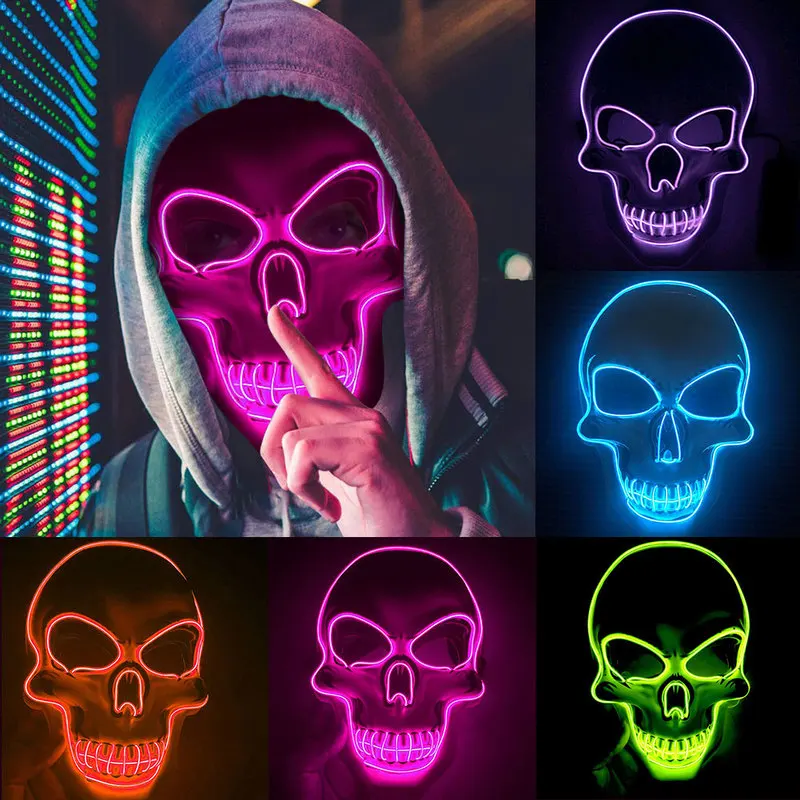 Hot sales EL Wire Glowing Mask LED Party Mask Halloween Skeleton Mask for Halloween Horror Theme Party Decoration