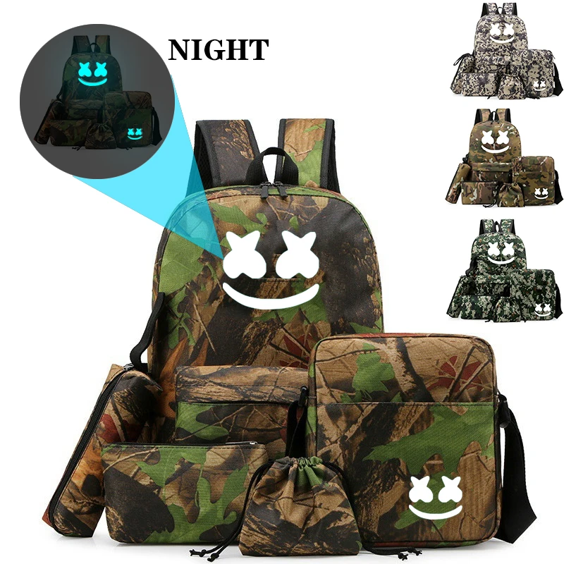 

BPZMD 5pc/set DJ backpack For Teenagers Boys Girl School Bag Set Student Backpack Luminous Anti-theft Backpack Back To School