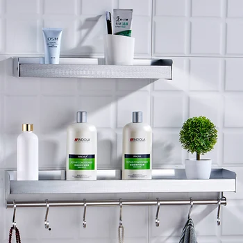 

Bathroom Accessories Kitchen Storage Rack Wall Shelf Shampoo Holder Rack Aluminum Towel Hanging Hook Bathroom Organizer Shelf