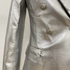 HIGH STREET Newest 2021 Designer Stylish Runway Women's Fashion Lion Buttons Silver Leather Blazer Jacket 5