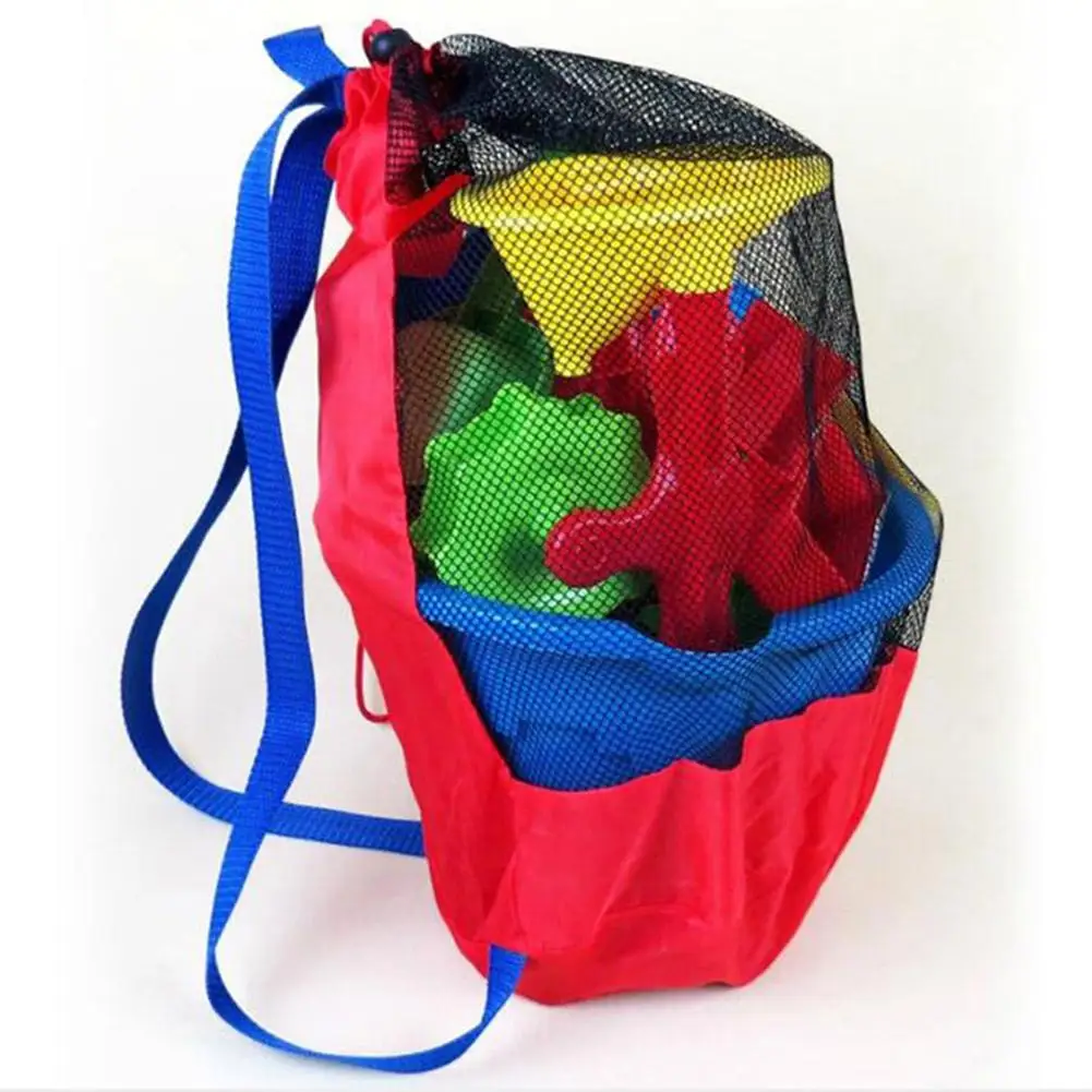 Bolsa plegable para juguetes de playa, bolsa de almacenamiento para playa, bolsa de malla, organizador de juguetes de viaje, misceláneas redes, mochila de almacenamiento con cordón