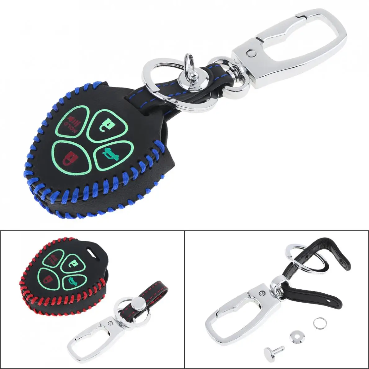 

4 Buttons Hand Sewed Leather Noctilucent Car Key Cover Protector Holder with Hang Buckle for Corolla Hilux Vitz Rav4 Camry