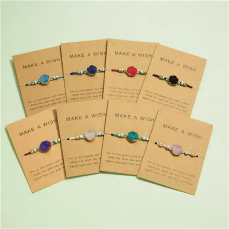 WKOUD сделать пожелание разноцветный натуральный камень тканый бумажный браслет карта регулируемая красная нить на удачу женские браслеты м...