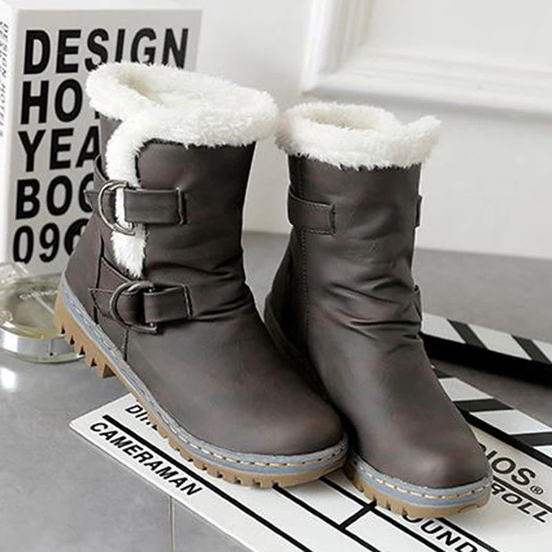 Модная обувь классические женские зимние Ботинки Зимняя обувь на Плоском Каблуке теплые Демисезонные ботинки на меху женская обувь размера плюс 693p