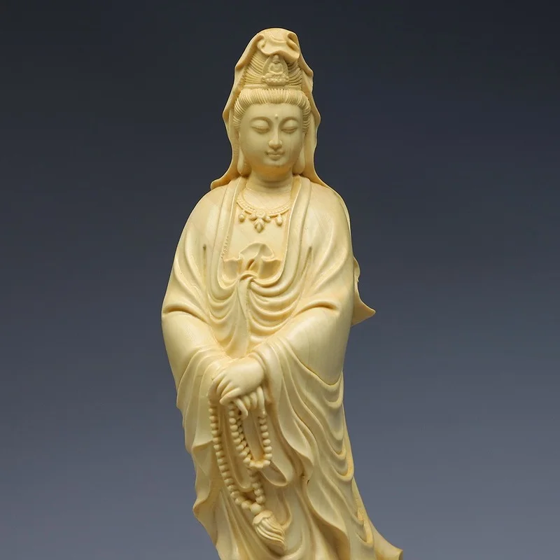 Wood Carving Lotus Guan Kwan Yin Buddha Statue Car Pendant Amulet Wooden  Crafts