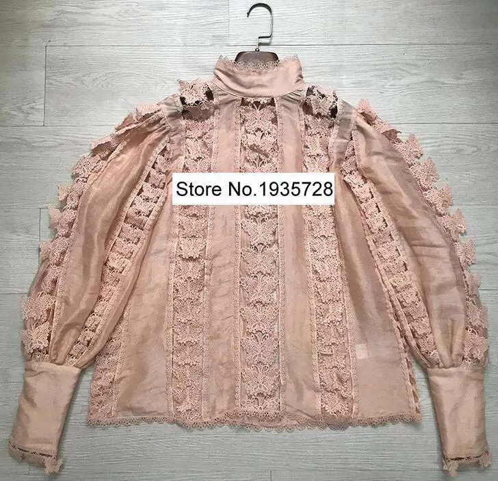 Only Pink Top Белая/розовая блузка из льна и хлопка на пуговицах с воротником-стойкой и пышными рукавами Топ с выемкой, длинная льняная юбка-топ, юбка комплект из 2 предметов - Цвет: Only Pink Top