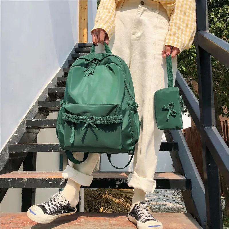 

Korean-Style Casual Backpack Two-Piece 2019 New Style Solid Color Non-Logo School Bag Purse Pencil Case