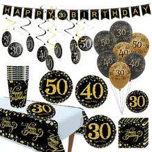 Wayfun globos de látex dorados y negros para Cumpleaños de adultos, decoración para fiesta de aniversario, feliz 30, 40, 50