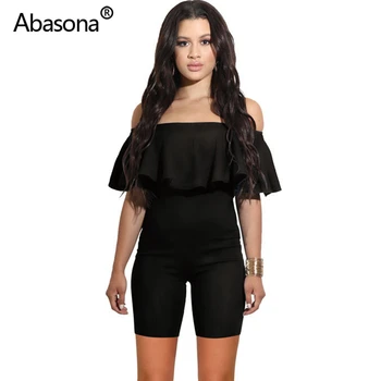 

Abasona Summer 2020 Solid Black White Sexy Bodycon Strapless Party Club Wear Playsuits Tight Casual Rompers Wemens Slim Jumpsuit