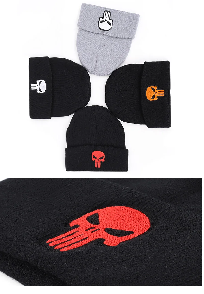 

2019 Autumn and Winter Trendy Popular Cool Wind Punisher Skull Embroidery Knitted Wool Hat