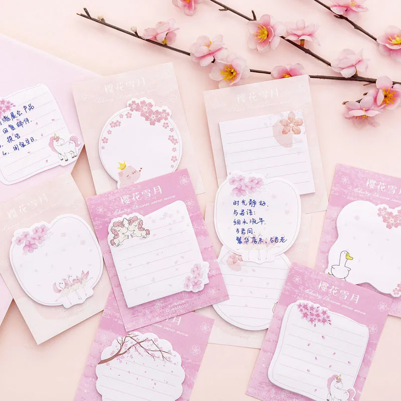 Ins girl sakura snow month post it notes N times корейский креативный студенческий блокнот для