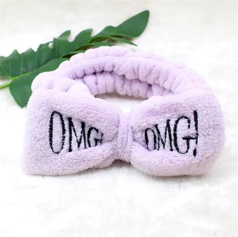 OMG purple Мягкие флисовые повязки на голову с бантом и надписью «OMG» для женщин и девочек, тюрбан, милый держатель для волос, повязки на голову, головные уборы, аксессуары для волос - Цвет: OMG purple