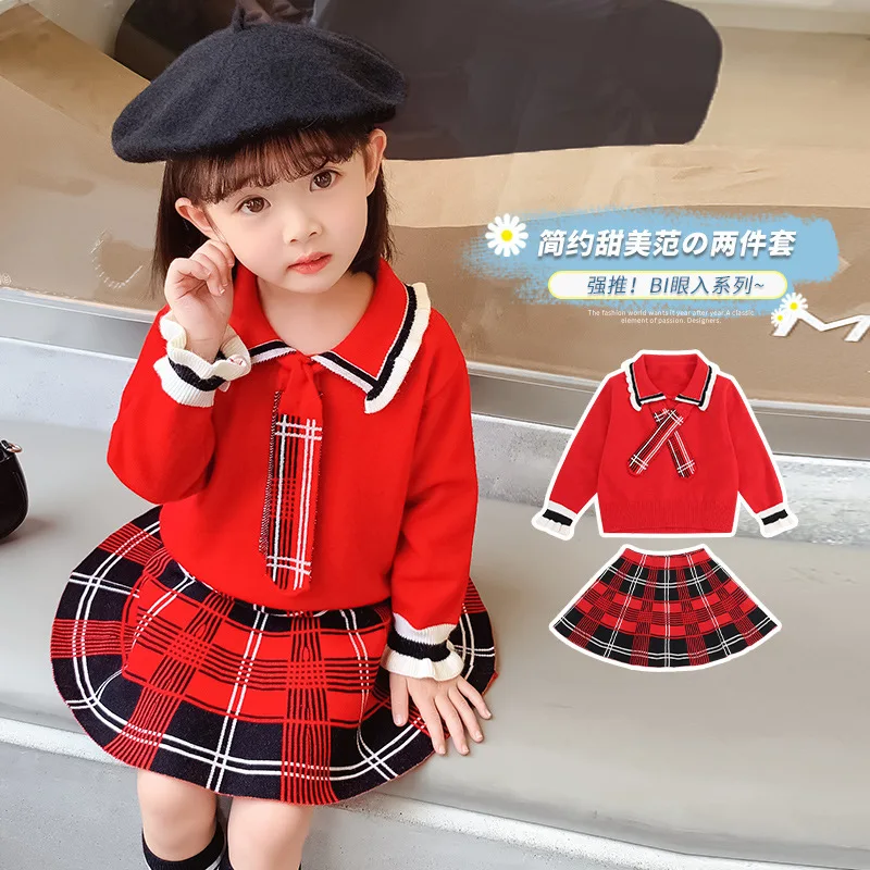 

Two-piece Children College Style Knitted Sweater Toddler Girl Winter Clothes Toddler Girl Fall Clothes 2022 Kids Winter Clothes