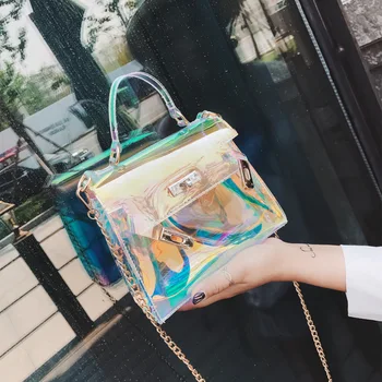 

Korean Women's Transparent 2020 Laser Jelly Shoulder Crossbody Bag Hand Chain