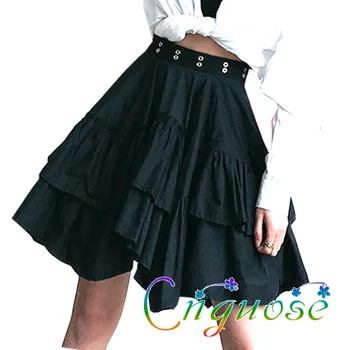 

2020 Puffy Summer Fashion Vintage Cute Tutu Cake Trendy Black Mini Short Asymmetrical Pleated Skirt patchwork / umbrella skirt