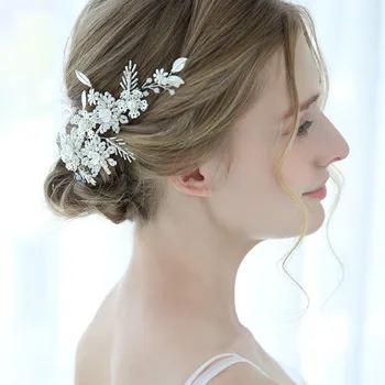 

NPASON 2020 Handmade Wedding Hair Barrette Pearl Floral Leaf Design Bridal Hair Clips For Girls