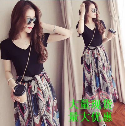 

2019 Summer New Style Bohemian Short-sleeve Dress Women's Southeast Asia Hot Selling Beach Holiday A- line Skirt