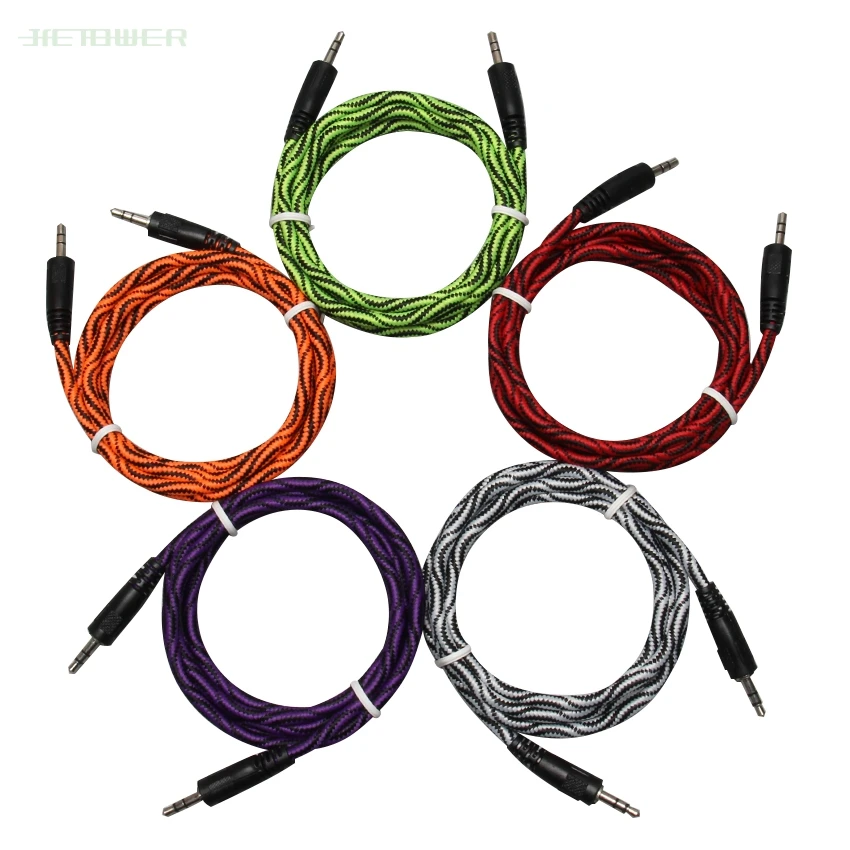 Nylon Braid Jack Audio Cable 3 5 mm to 3 5mm Car AUX Cable 1 5M Headphone Extension Code for Phone Car Headset Speaker 500pcs