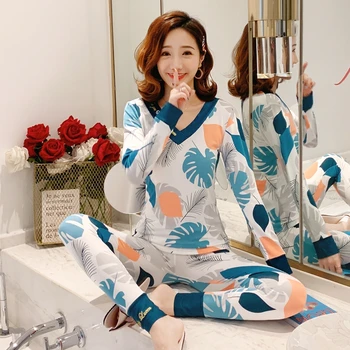 

XIZOU Women's Pajamas Sets Cute Printed Sleepwear Female Two Pieces Shirts + Pants Nighties 2020 New Fashion Nightwear Gift