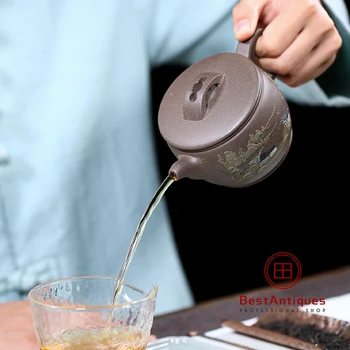 

Yixing Zisha Teapot Purple Clay Teapots Handmade Shanshui Hanwa 250cc