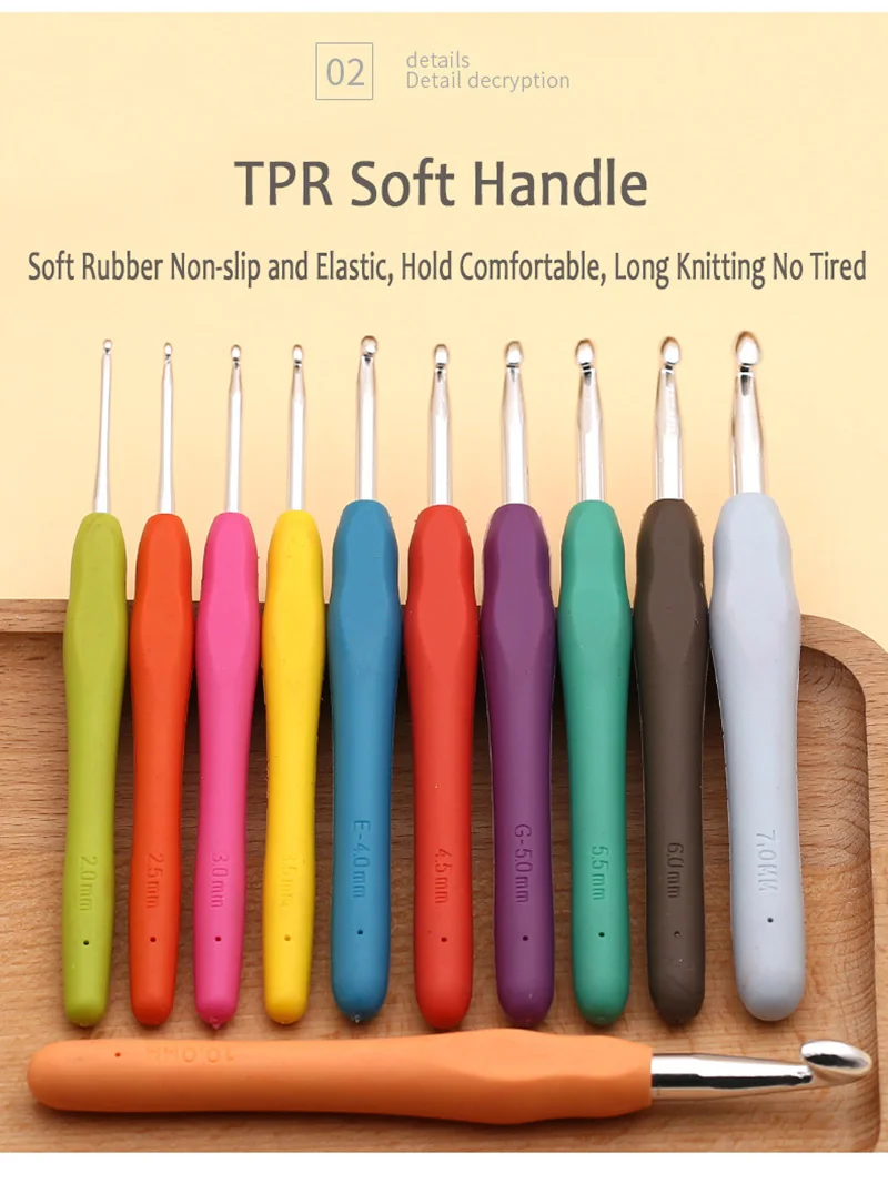 1Pcs 2 - 10mm Multicolor Knitting Needles Soft Grip Handle Yarn Crochet Hook Needle Yarn Weave Crochet Needles DIY Craft Tools