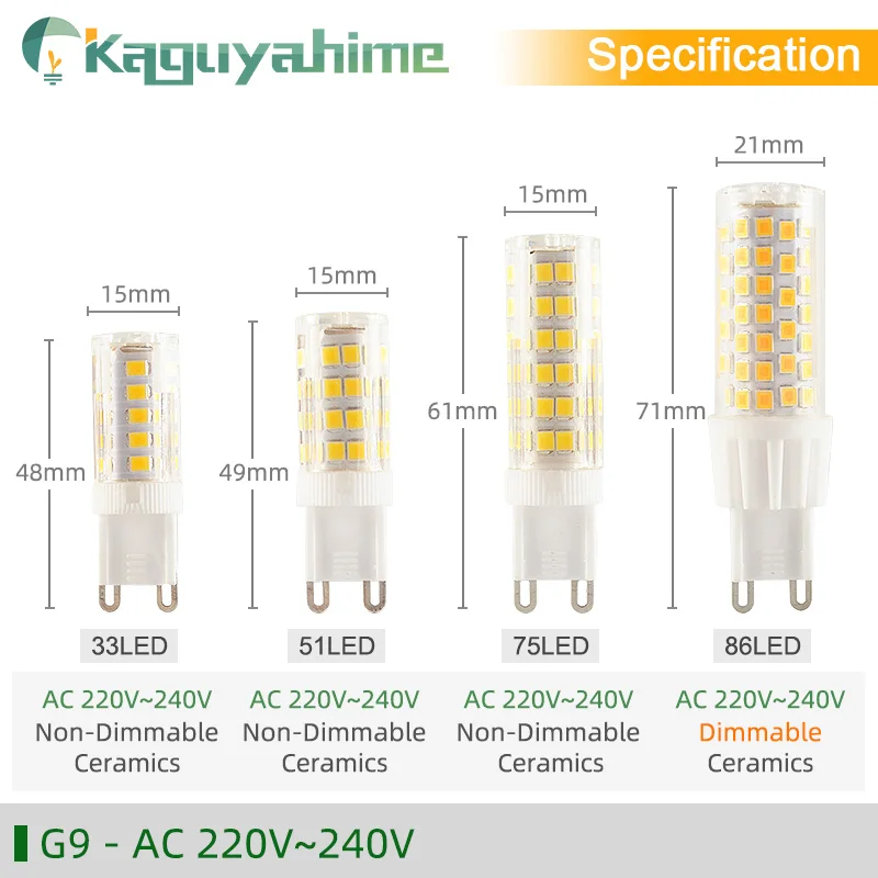 Kaguyahime 5 шт./лот светодиодный E14 G9 G4 лампы затемнения 3w 5w 9w AC 220V DC 12V SMD2835 удара