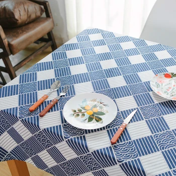

Clan Style of Blue White Porcelain Table Cover Floral Print Background Cloth Table Cloth Dining Banquet Furniture Cover Plaid