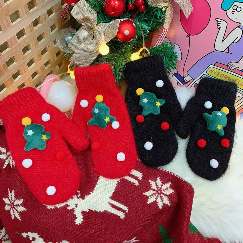 Стильные женские рукавицы на полный палец, перчатки снеговики, рождественские розовые плюшевые новые праздничные ледяные катания, Рождественский олень, снеговик, олень, рождественский подарок